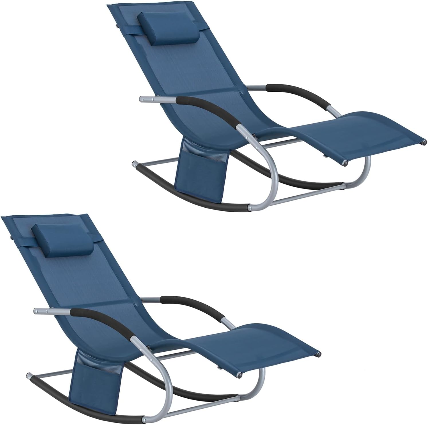 SoBuy OGS28-NBx2 Lot de 2 Chaise Longue Transat de Jardin Bascule avec Appui-tête réglable et Pochette latérale