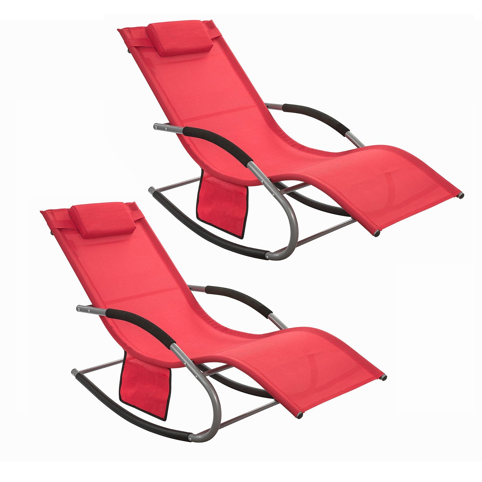 SoBuy OGS28-Rx2 Lot de 2 Chaise Longue Transat de Jardin Bascule avec Appui-tête réglable et Pochette latérale