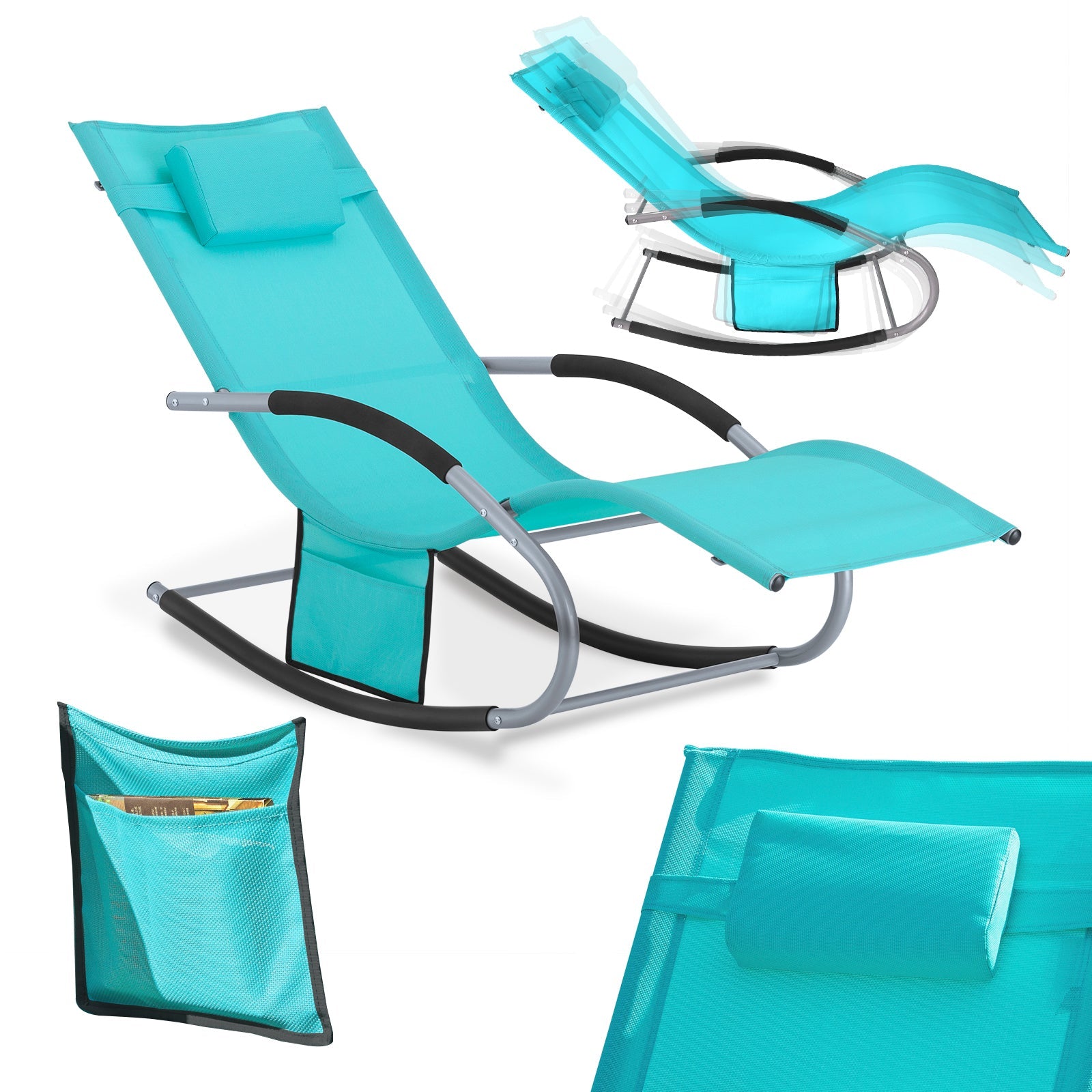 SoBuy OGS28-HB Chaise Longue Transat de Jardin Bascule avec Appui-tête réglable et Pochette latérale