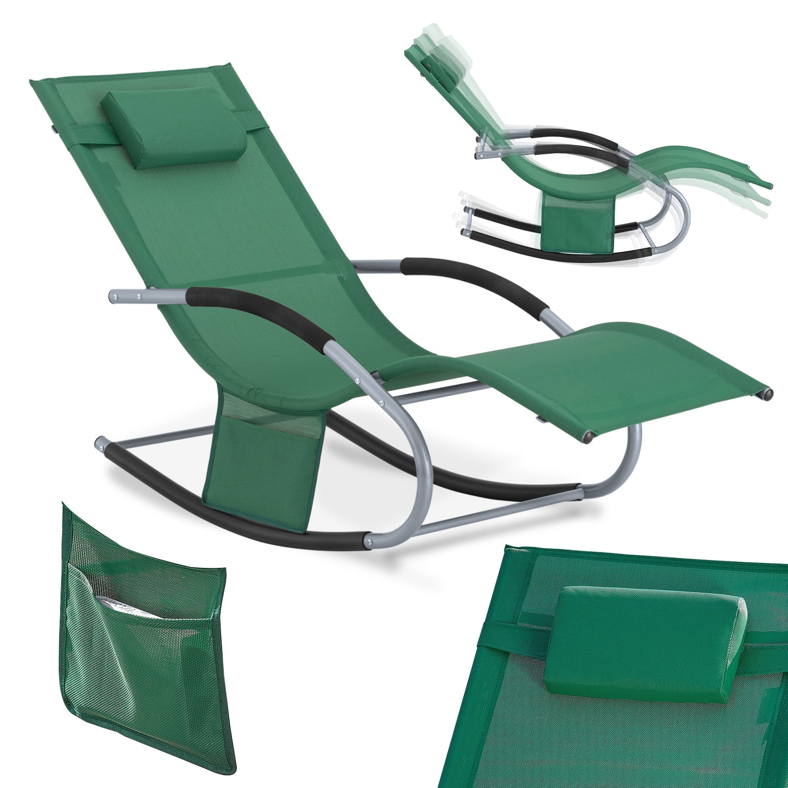 SoBuy OGS28-WD Chaise Longue Transat de Jardin Bascule avec Appui-tête réglable et Pochette latérale