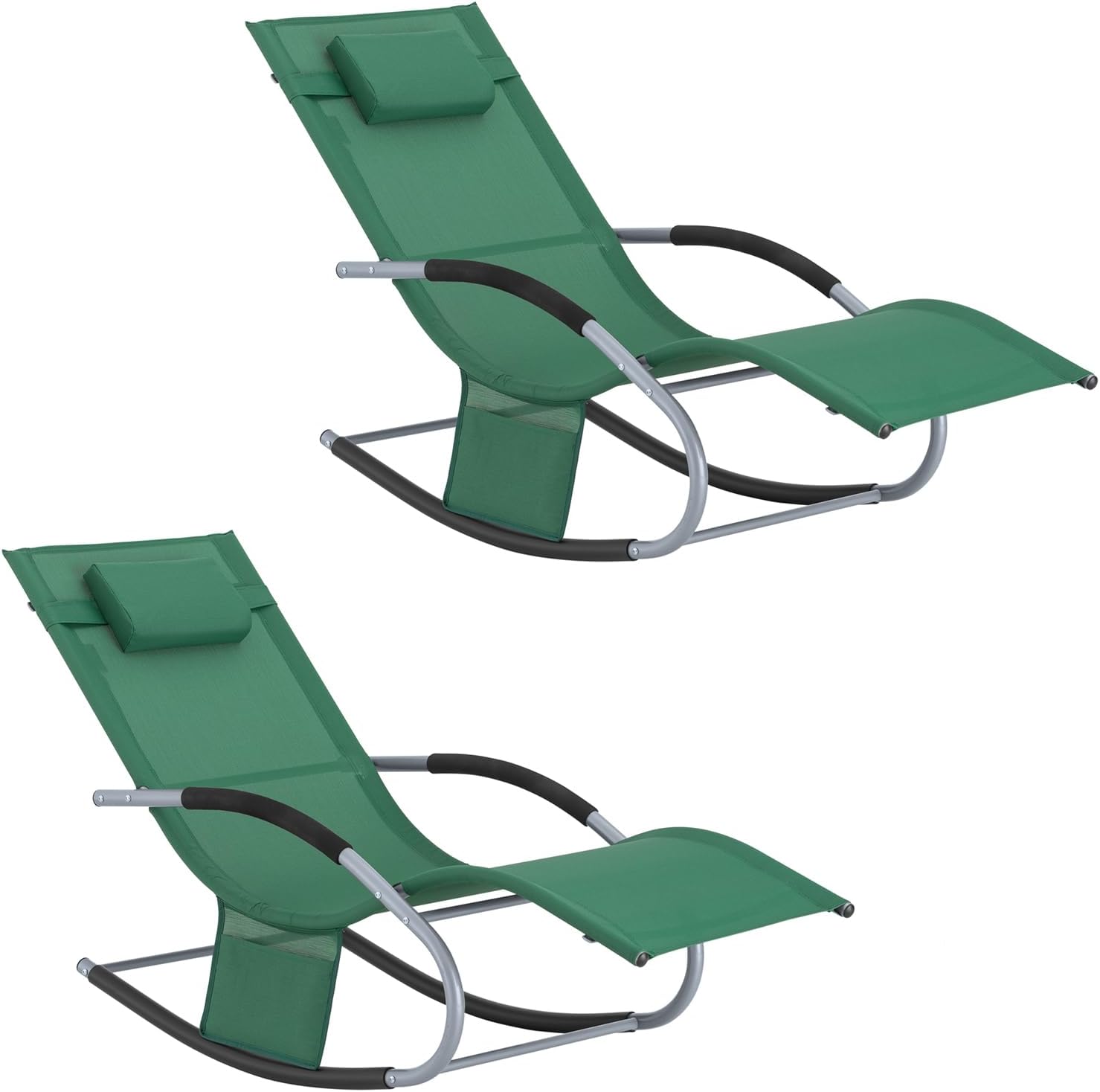 SoBuy OGS28-WDx2 Lot de 2 Chaise Longue Transat de Jardin Bascule avec Appui-tête réglable et Pochette latérale