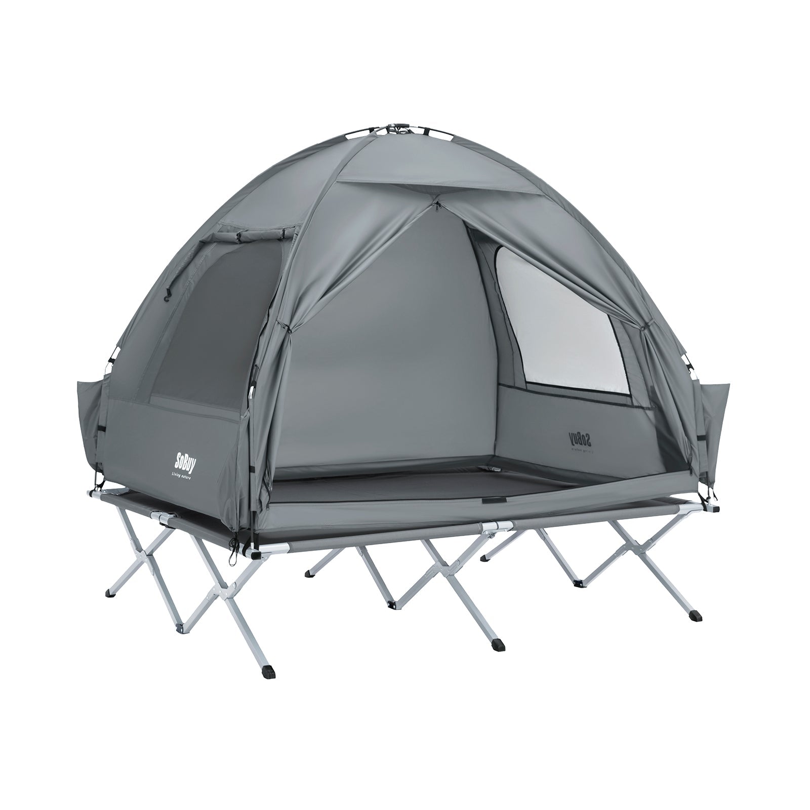 SoBuy OGS32-II-L-HG Tente de Camping extérieure Tente Double avec Crochet pour Lampe et Sacs de Rangement pour Chaussures Tentes 3-en-1 pour 2 personnes, 193x188x145 cm 