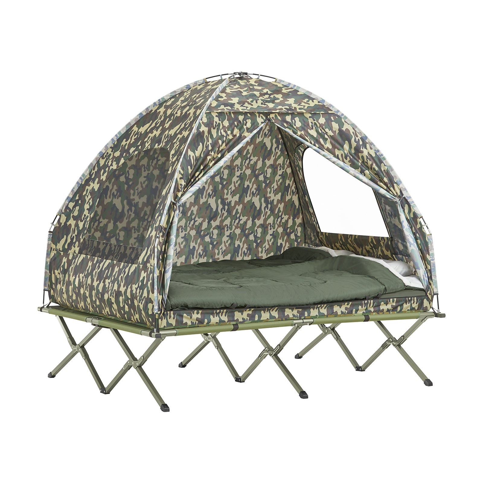 SoBuy OGS32-L-TN Tente de Camping 4 en 1 Pliable Lit Surélevé, Toit, Sac de Couchage, Matelas Gonflable -2 Personnes - Idéal pour Randonnée, Festival et Plein Air, L325xP145xH188 cm
