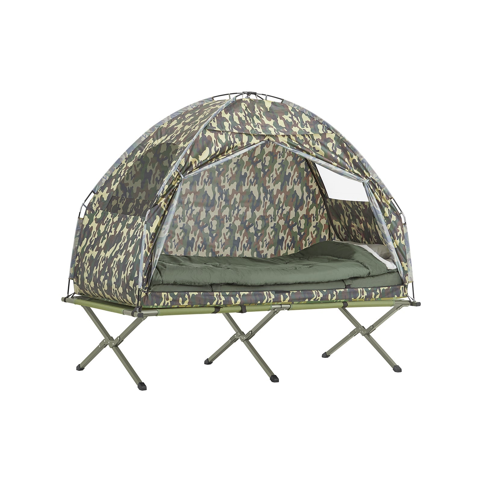 SoBuy OGS32-TN Tente de Camping 4 en 1 Pliable Lit Surélevé, Toit, Sac de Couchage, Matelas Gonflable -1 Personne - Idéal pour Randonnée, Festival et Plein Air, L193xP86xH160 cm 