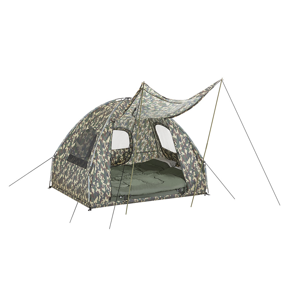 SoBuy OGS61-L-TN Tente Surélevée, Lit de Camping Pliable 3 en 1 Avec Toit Anti-UV + Matelas Gonflable Intégré + Sac de Transport, 2 Personnes