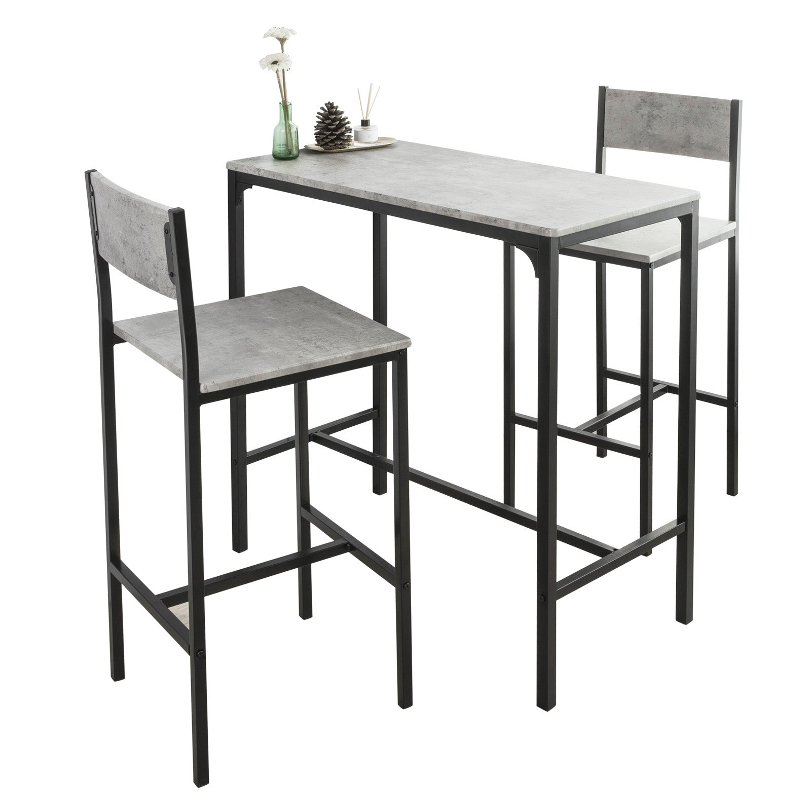 SoBuy OGT03-HG Ensemble Table de Bar + 2 Chaises Ensemble de 1 Table + 2 Tabouret Haut de Bar Table Haute
