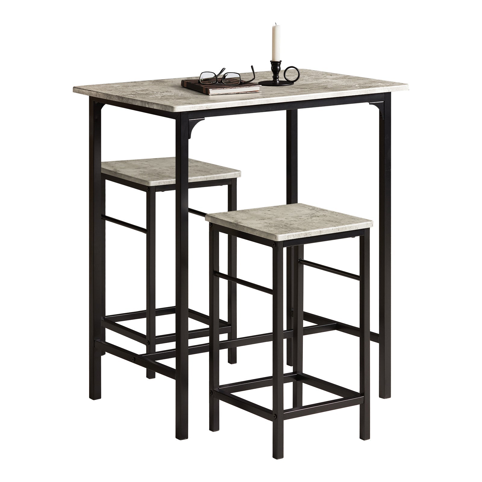 SoBuy OGT10-HG Ensemble 1 Table Haute + 2 Tabourets avec Repose-Pieds