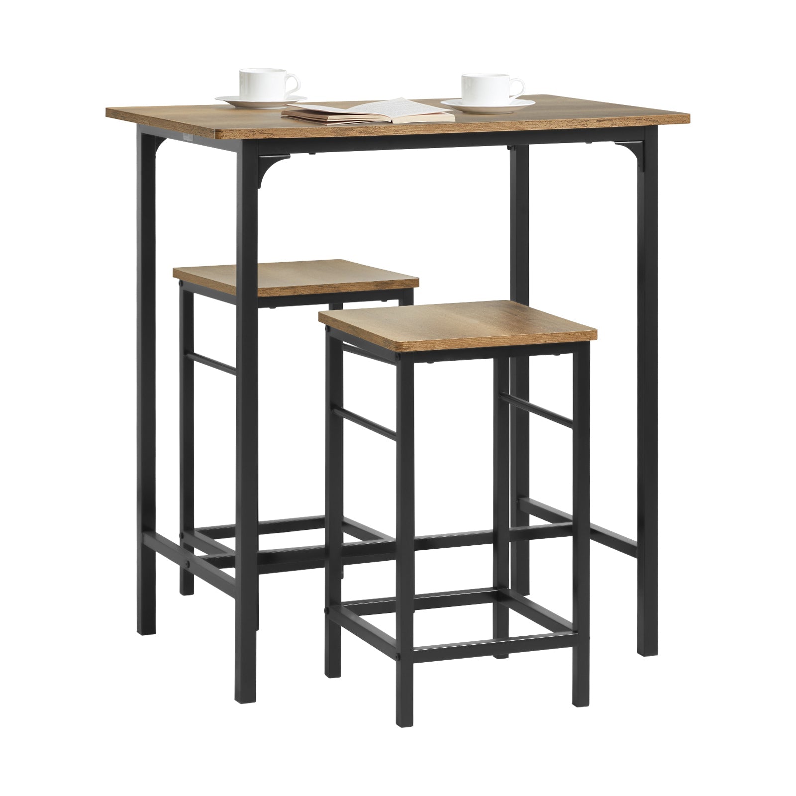 SoBuy OGT10-PF Lot Table et 2 Tabourets Ensemble Table de Bar Bistrot + 2 Chaises de Bar avec Repose-Pieds Table Haute Cuisine