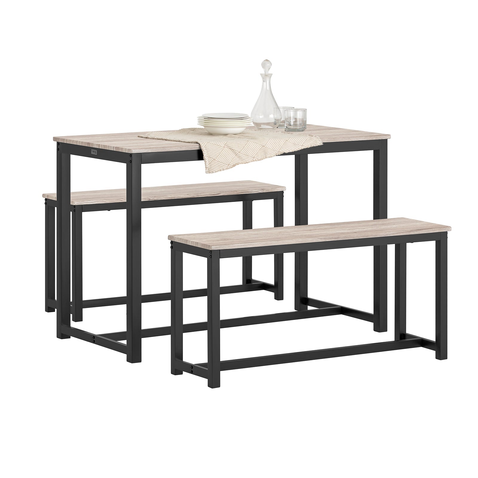 SoBuy OGT25-HN Ensemble table avec 2 bancs, ensemble de 3 pièces, ensemble table avec cuisine avec 2 bancs