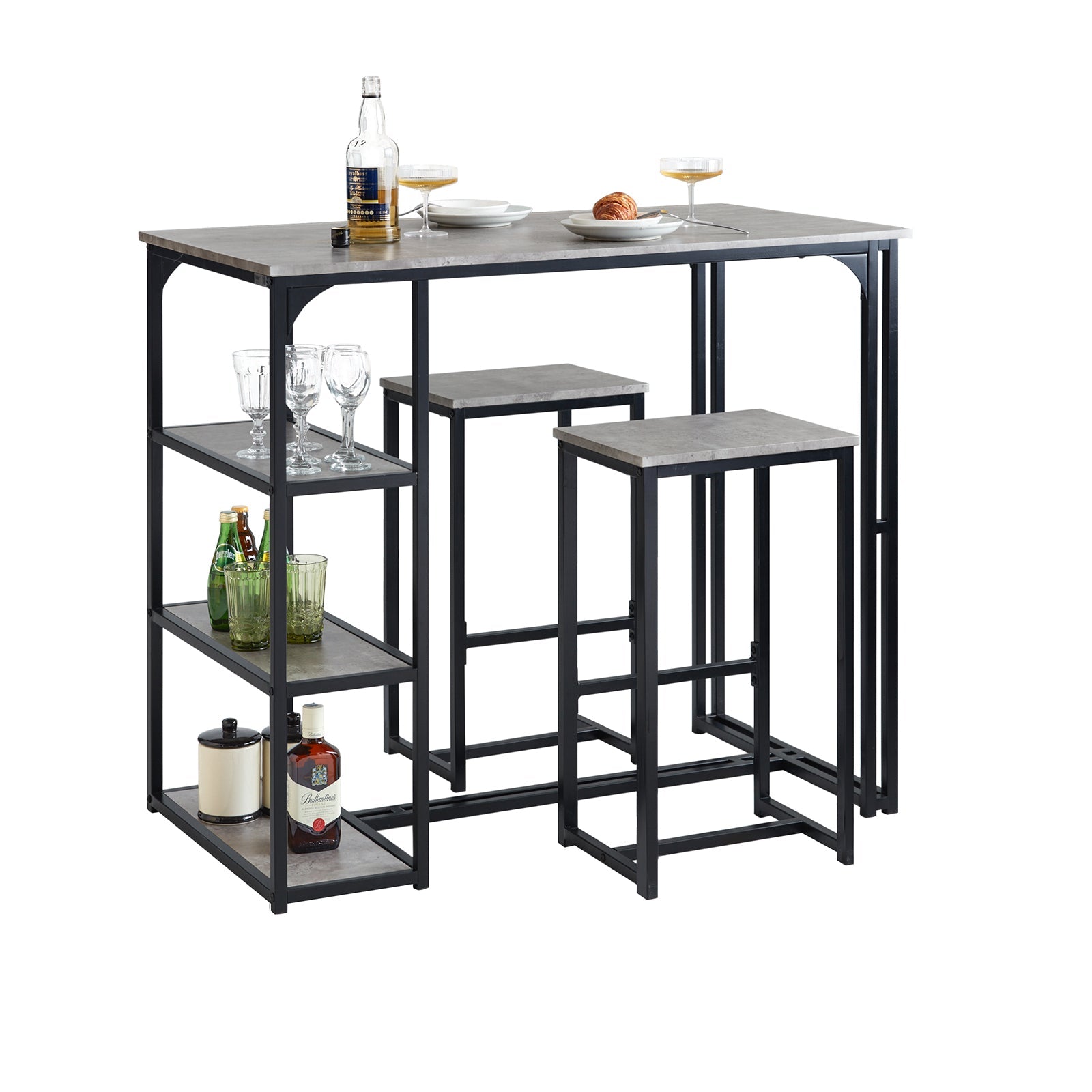 SoBuy OGT43-HG Lot Table et 2 Tabourets de Bar Ensemble Table de Bar + Chaises de Bar Table de Bistrot Table Mange-Debout Table Haute