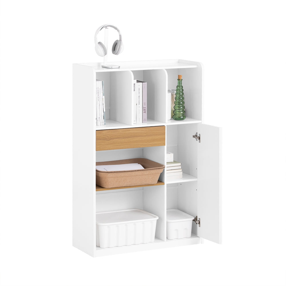 SoBuy STR11-WN Bibliothèque avec Tiroir, Bureaux, Petite Bureau avec Étagères de Rangement, Étagère de Bureau, Placard de Rangement, avec 1 Tiroir et 1 Porte